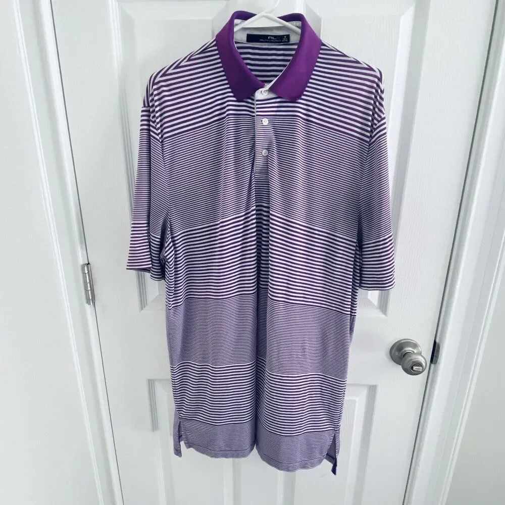RLX RALPH LAUREN Golf Polo Shirt Mens Size Medium Purple White Striped M Preppy